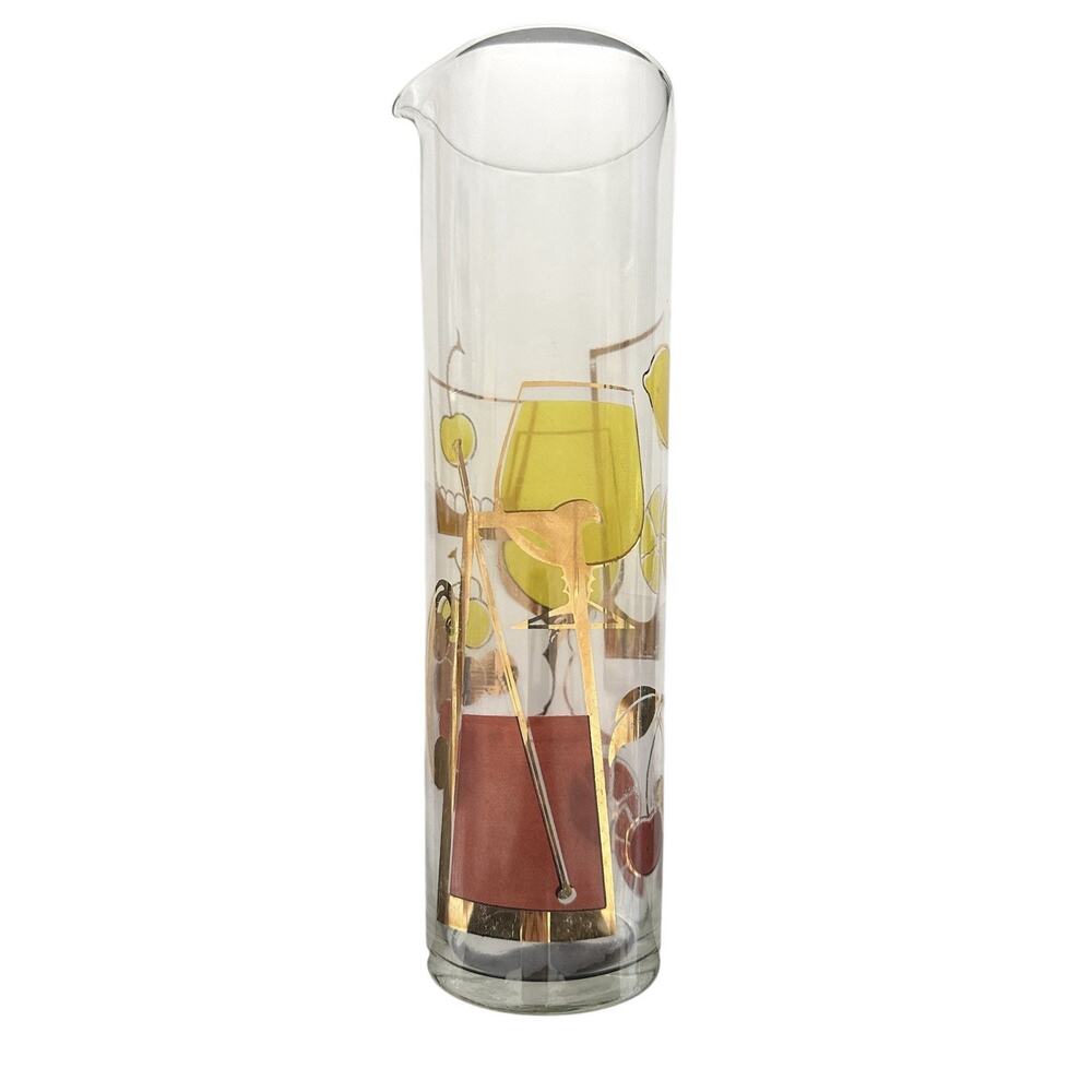 1950s MCM Gold Mixed FruitCocktail Sangria Martini Glass Pitcher Signed Gay Fad - Picture 4 of 16